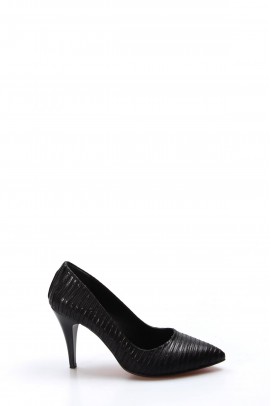 Siyah Kırışık Kadın Stiletto Ayakkabı 629ZA039-089