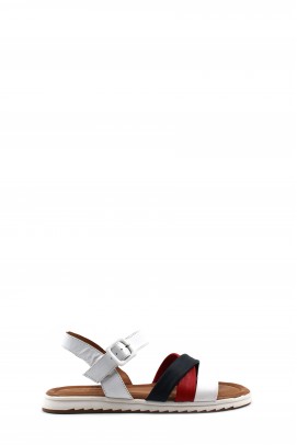 Hakiki Deri Beyaz Lacivert Kırmızı Kadın Klasik Sandalet 657ZA2467