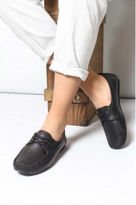 Hakiki Deri Siyah Kadın Loafer Ayakkabı 710ZA045