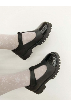 Hakiki Deri Siyah Rugan Kız Çocuk Casual Ayakkabı 006XA911