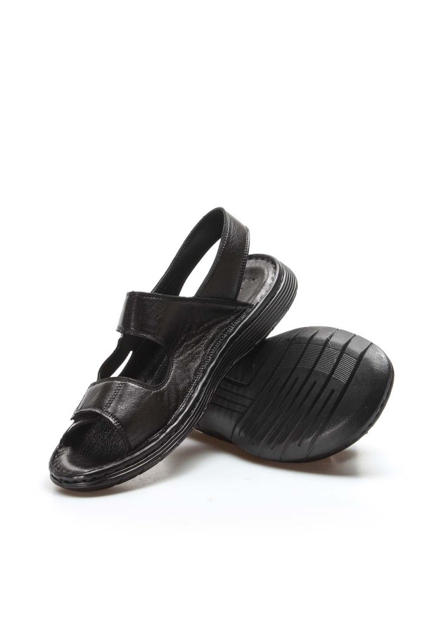 Hakiki Deri Siyah Orlondo Erkek Klasik Sandalet 018MAG-208-71