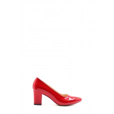 Hakiki Deri Kırmızı Rugan Kadın Kalın Topuklu Ayakkabı 064ZA357