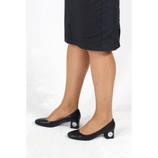 Hakiki Deri Siyah Kadın Kısa Topuklu Ayakkabı 064ZA975