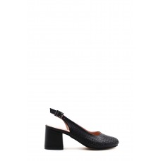 Hakiki Deri Siyah Kadın Kalın Topuklu Ayakkabı 129ZA01