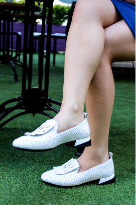 Hakiki Deri Beyaz Kadın Babet Ayakkabı 408ZAG-1200