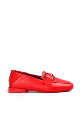 Hakiki Deri Kırmızı Kadın Babet Ayakkabı 581ZA4224
