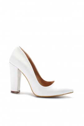 Beyaz Kadın Kalın Topuklu Ayakkabı 610ZA1801
