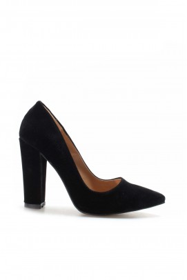 Siyah Süet Kadın Kalın Topuklu Ayakkabı 610ZA1801