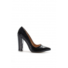 Siyah Kırışık Kadın Kalın Topuklu Ayakkabı 610ZA1801
