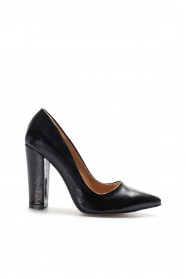 Siyah Kırışık Kadın Kalın Topuklu Ayakkabı 610ZA1801