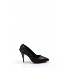 Siyah Kırışık Kadın Stiletto Ayakkabı 629ZA039-089