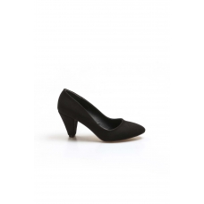 Siyah Süet Kadın Kısa Topuklu Ayakkabı 629ZA501