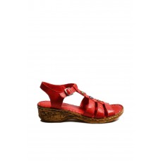 Hakiki Deri Kırmızı Kadın Dolgu Topuk Sandalet 799ZA2627