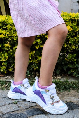 Beyaz Turkuaz Lila Unisex Çocuk Sneaker Ayakkabı 868PA051C