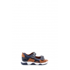 Hakiki Deri Navy Blue Tan Unisex Çocuk Klasik Sandalet 006BA009