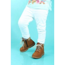 Hakiki Deri Kürklü Taba Unisex Çocuk Worker Bot 006KPA1002