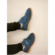 Hakiki Deri Mavi Nubuk Unisex Çocuk Casual Ayakkabı 006BA23
