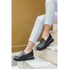 Hakiki Deri Siyah Kadın Casual Ayakkabı 009ZA851