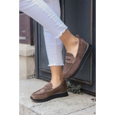 Hakiki Deri Brown Suede Kadın Casual Ayakkabı 009ZA851