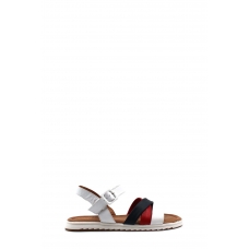 Hakiki Deri White Navy Blue Red Kadın Klasik Sandalet 657ZA2467