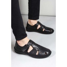 Hakiki Deri Siyah Erkek Klasik Sandalet 662MA119B