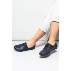 Hakiki Deri Lacivert Kadın Loafer Ayakkabı 710ZA045
