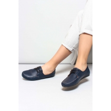 Hakiki Deri Navy Blue Kadın Loafer Ayakkabı 710ZA045