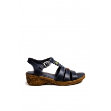 Hakiki Deri Navy Blue Kadın Dolgu Topuk Sandalet 799ZA2627