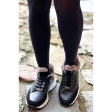 Hakiki Deri Kürklü Siyah Kadın Casual Ayakkabı 863KZA7035