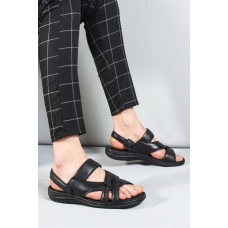 Hakiki Deri Siyah Erkek Klasik Sandalet 952MA710