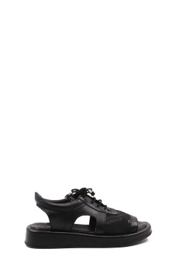 Hakiki Deri Siyah Kadin Klasik Sandalet 710ZA297    