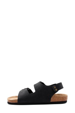 Hakiki Deri Siyah Nubuk Erkek Klasik Sandalet 799MA221    