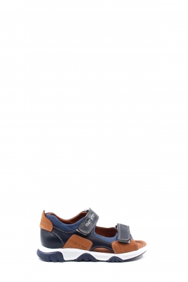 Hakiki Deri Navy Blue Tan Unisex Çocuk Klasik Sandalet 006BA009