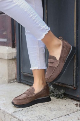 Hakiki Deri Brown Suede Kadın Casual Ayakkabı 009ZA851