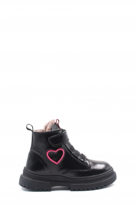 Hakiki Deri Kürklü Black Patent Leather Pink Unisex Çocuk Klasik Bot 157KXA2994