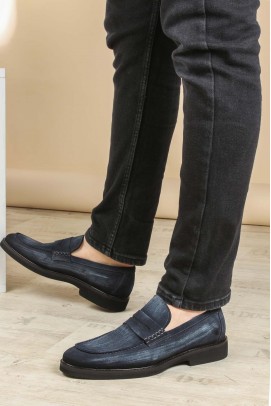 Hakiki Deri Navy Blue Suede Erkek Klasik Ayakkabı 403MA319