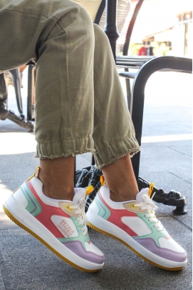 Beyaz Lila Kadın Sneaker Ayakkabı 500ZA2181