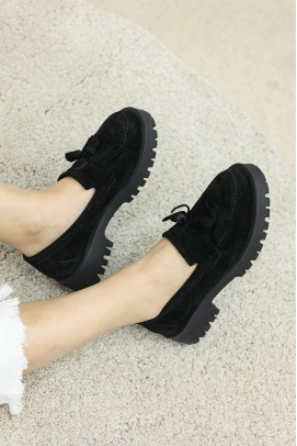 Hakiki Deri Black Suede Kadın Casual Ayakkabı 581ZA2840