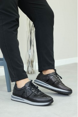 Hakiki Deri Black Kroko Erkek Casual Ayakkabı 600MA325