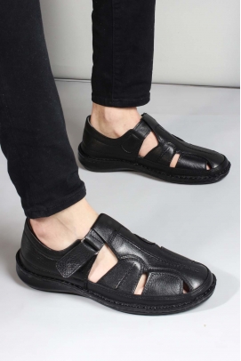 Hakiki Deri Black Erkek Klasik Sandalet 662MA119B