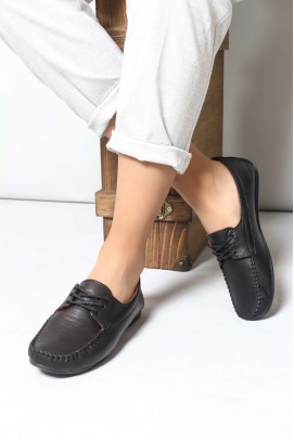 Hakiki Deri Black Kadın Loafer Ayakkabı 710ZA045