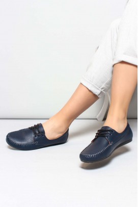 Hakiki Deri Navy Blue Kadın Loafer Ayakkabı 710ZA045