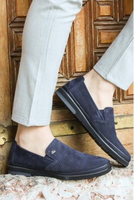 Hakiki Deri Navy Blue Nubuck Erkek Casual Ayakkabı 711MA151-2291