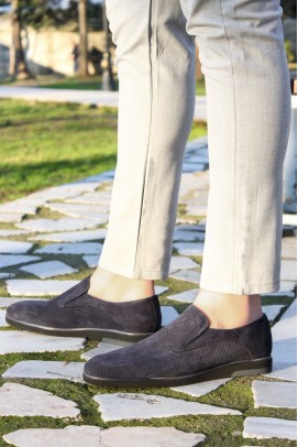 Hakiki Deri Navy Blue Nubuck Erkek Casual Ayakkabı 711MA370-2291