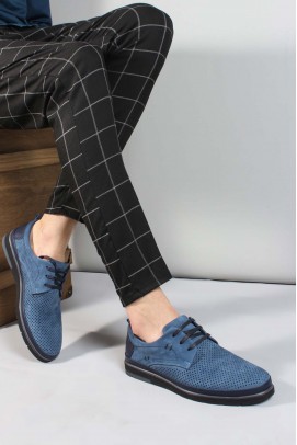 Hakiki Deri Blue Nubuck Navy Blue Erkek Casual Ayakkabı 711MA202-2291