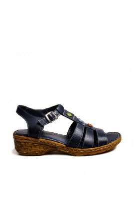 Hakiki Deri Navy Blue Kadın Dolgu Topuk Sandalet 799ZA2627