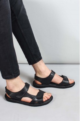 Hakiki Deri Siyah Erkek Klasik Sandalet 819MA088