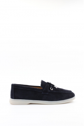 Hakiki Deri Navy Blue Suede Kadın Casual Ayakkabı 819ZA021