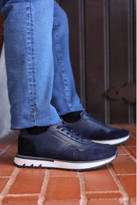 Hakiki Deri Navy Blue Erkek Spor Ayakkabı 855MA3064