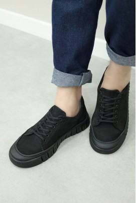 Hakiki Deri Black Nubuck Erkek Casual Ayakkabı 951MA025